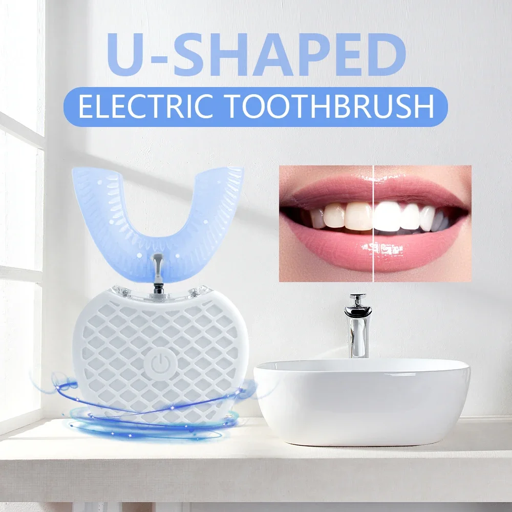 Teeth Whitening Blue Light - Ultrasonic Electric Toothbrush Adult, Automatic U-Shape