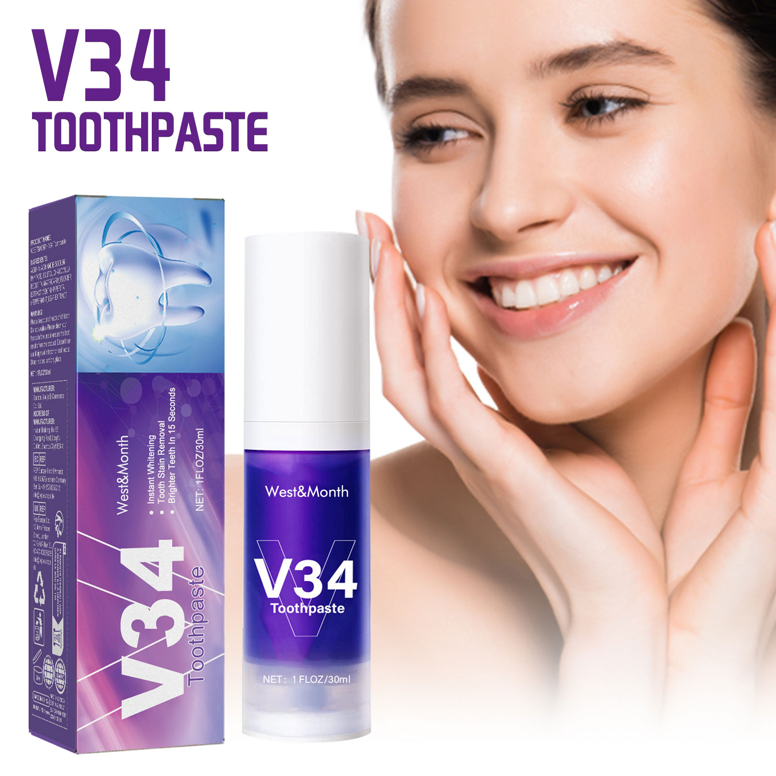 V34 Purple Toothpaste Cleaning - огляд і ціна Teeth Whitening Crest