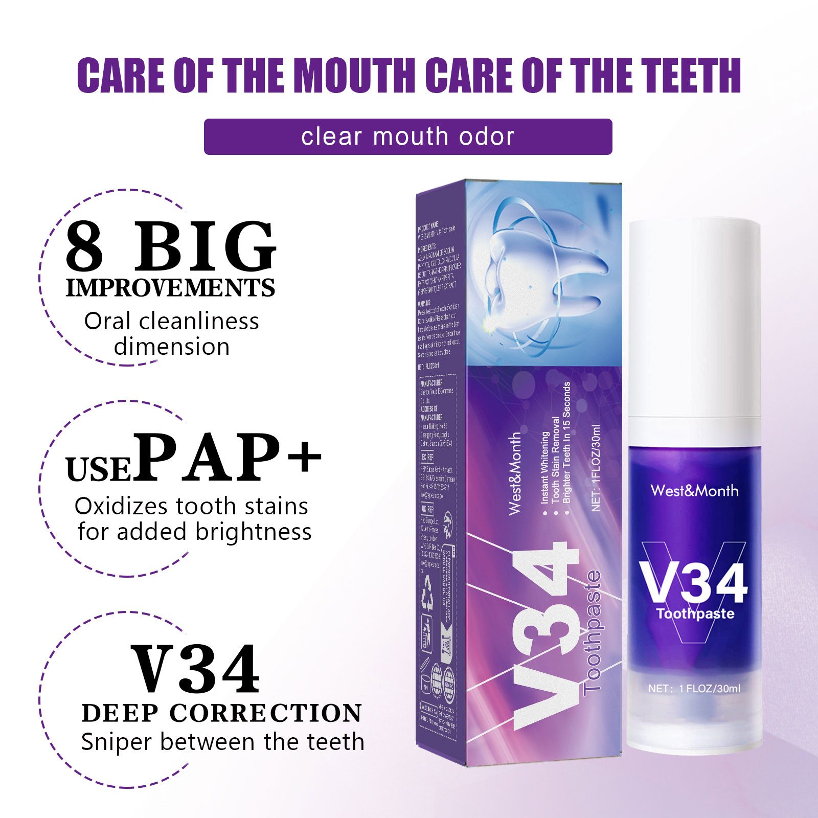 V34 Teeth Whitening Toothpaste - огляд і ціна Teeth Whitening Crest